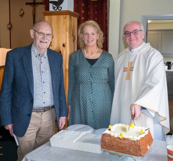 Fr Alan Conway with Drumlion Community Council Secretary Marie O’Dowd and Treasurer Padraig McWeeney. Fr Alan has served over 28 years as a priest and was presented with a cake to mark the ocassion. Pic. Gerry Faughnan Fr Alan Conway with Drumlion Community Council Secretary Marie O’Dowd and Treasurer Padraig McWeeney. Fr Alan has served over 28 years as a priest and was presented with a cake to mark the ocassion. Pic. Gerry Faughnan