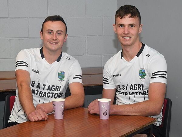 BACK TO DEFEND THEIR TITLE: Brothers Conor and Brendan Mulry in Four Roads Community Centre for the club's press night ahead of Sunday's senior hurling championship final against Athleague. Pictures: Gerard O'Loughlin