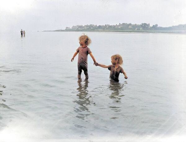 Summer Holiday- 1914, Mote Park Estate, County Roscommon. The Mahon twins are pictured here with, most likely, their older sister, Ursula (also in white), perhaps while visiting their Crofton cousins at their home, Mote Park. Summer Holiday- 1914, Mote Park Estate, County Roscommon. The Mahon twins are pictured here with, most likely, their older sister, Ursula (also in white), perhaps while visiting their Crofton cousins at their home, Mote Park.