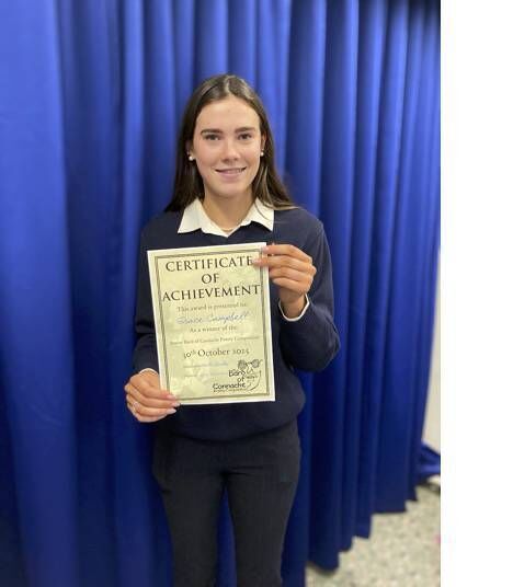 Pictured is Grace Campbell, winner of third prize at the Junior Bard of Connacht Poetry Competition at Creggs Harvest Festival. 