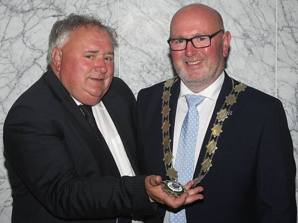 Cllr Joe Murphy with his brother Senator Eugene Murphy after he was elected Cathaoirleach of Roscommon County Council. Pic. Gerard O'Loughlin Cllr Joe Murphy with his brother Senator Eugene Murphy after he was elected Cathaoirleach of Roscommon County Council. Pic. Gerard O'Loughlin