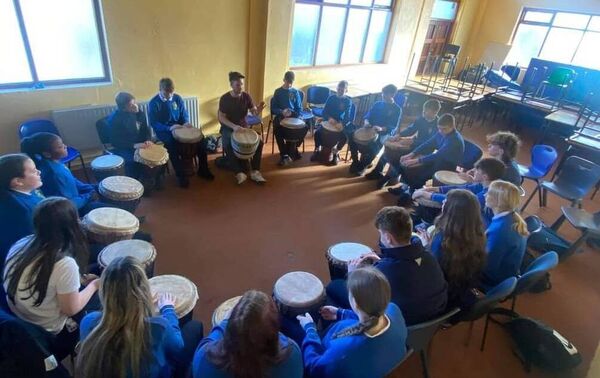 Second Years get a chance to participate in drumming workshop.