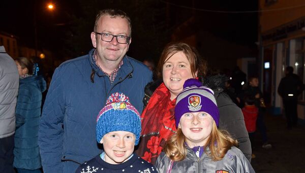 John, Patrick, Rosemarie and Rose O’Dowd pictured in Elphin for the turning on of the Christmas lights. Pic. Enda Regan. 