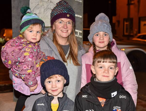 Una, Ailbhe, Aine, Aodhan, and Diarmuid O’Connor pictured in Elphin for the turning on of the Christmas lights. Pic. Enda Regan Una, Ailbhe, Aine, Aodhan, and Diarmuid O’Connor pictured in Elphin for the turning on of the Christmas lights. Pic. Enda Regan