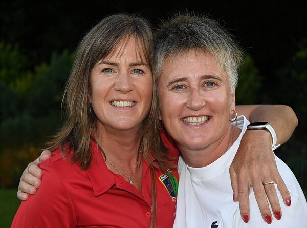 Lady Captain at Roscommon Golf Club, Paula Miley, with Sinead Benedetti following the club's famous ladies' senior foursomes success on Friday last. 