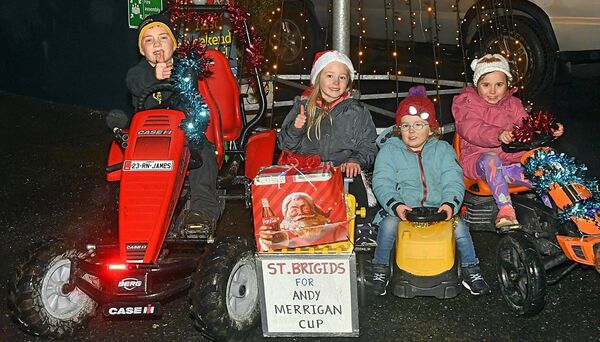 Cousins James McHugh, Grainne and Iarlaith Dolan and Olivia McHugh, pictured at the switching on of the Christmas lights in Brideswell. Pic. Gerard O’Loughlin