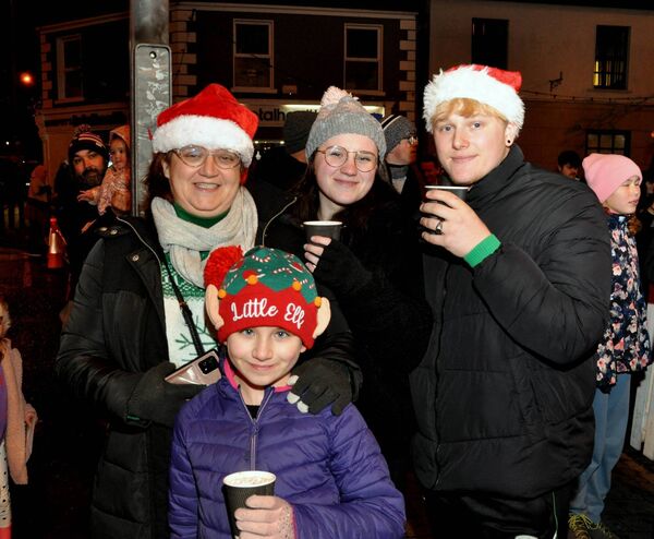 Maddie, Kath and Molly Hilton and Alex Walton pictured at the turning on of the Christmas lights in Ballaghaderreen. Pic. Liam Reynolds 