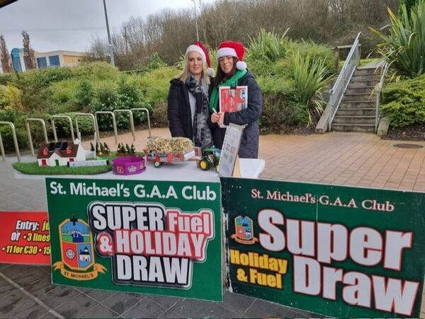 Natalie McNutt and Noeleen Casey selling tickets for the upcoming St. Michael’s Fuel and Holiday Draw. 
