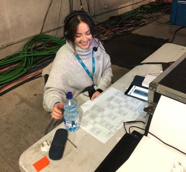 BEHIND THE DESK: Clara all geared up for another rewarding day at the office in RTÉ.