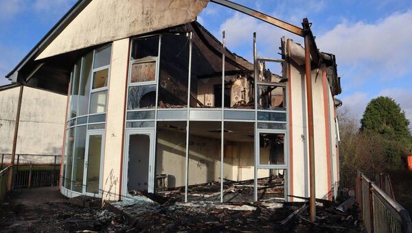 The burnt out building adjacent to the Riverside apartments in Castlerea. Pic. Courtesy Austin Waldron