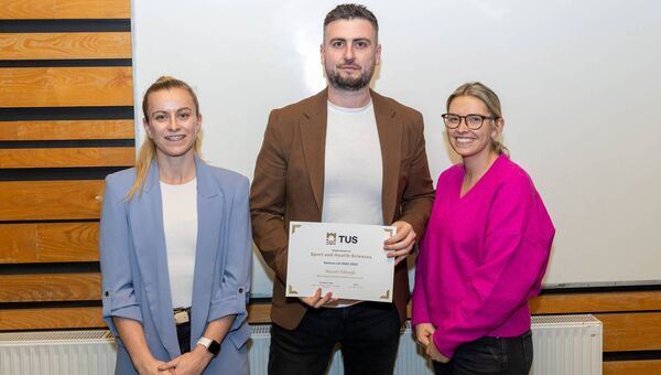 Stewart Metcalfe from Roosky with Dr Fiona Skelly, lecturer and Dr Clare McDermott, lecturer after he was honoured at TUS Athlone for his academic achievements. Pic. Nathan Cafolla