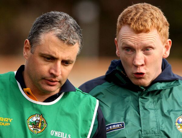 BLAST FROM THE PAST: Jerome Stack alongside Kerry manager, Seán Geaney, during the Munster U-21 football championship quarter-final between Kerry and Cork in 2009. Picture: INPHO/James Crombie
