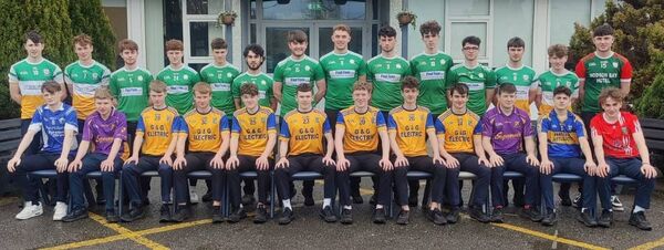 The Roscommon Community College senior boys’ football team, sporting their club jerseys, that will hope to make history this evening.