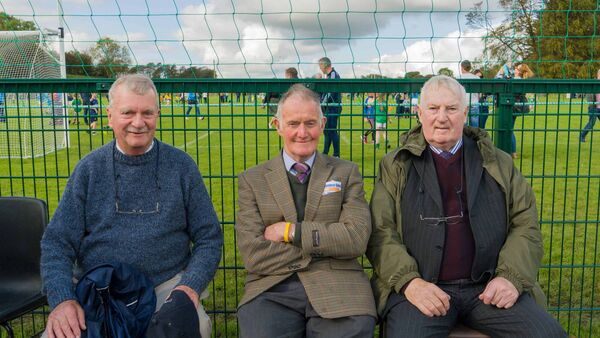 Champions all: Three of the team members who won the 1964 Roscommon senior football championship – On right is the late Aidan Kelleher, Cortober (captain) with Mickey Lynch, Cortober, (goals), and Dick Beirne, Eastersnow, (full back). They are pictured after Aidan carried out the grand opening of Shannon Gaels renovated pitch in Croghan in September 2019. Picture: Gerry Faughnan