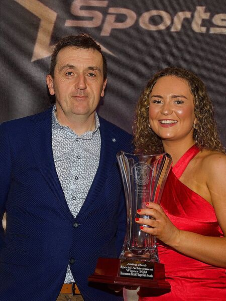 Roscommon Herald/SuperValu Special Achievement winner, Aisling Hanly, with Roscommon intermediate ladies' football manager, Ollie Lennon. 