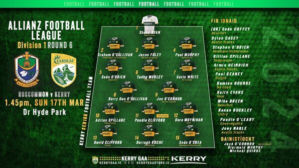 The Kerry senior football panel to face Roscommon at Dr. Hyde Park on Sunday next. Graphic: Courtesy of Kerry GAA