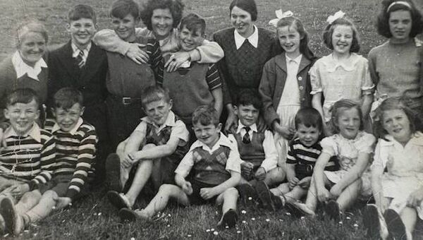 John Bligh (pictured front with tie) with cousins in 1948 at Clooncoose, Castlerea.