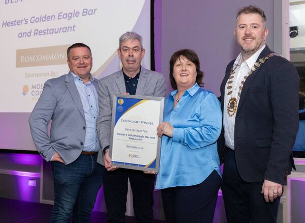 Hester's Golden Eagle Bar and Restaurant, Castlerea won an award at the Irish Restaurant Awards Connaught Regional Finals 2024. Hester's Golden Eagle Bar and Restaurant, Castlerea won an award at the Irish Restaurant Awards Connaught Regional Finals 2024.
