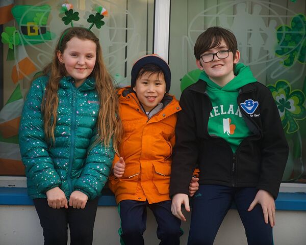 Alexis Clarke, Hieu Dang-Quinn and Donnacha Clarke pictured at the St. Patrick’s Day Parade in Elphin. Pic. Gerard O’Loughlin Alexis Clarke, Hieu Dang-Quinn and Donnacha Clarke pictured at the St. Patrick’s Day Parade in Elphin. Pic. Gerard O’Loughlin