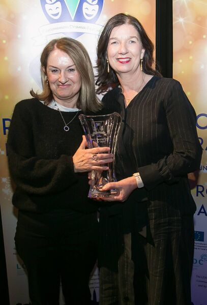 Best Supporting Actor OPEN award, sponsored by Mahon Sweeney Solicitors, accepted by Fiona Keane, Dalkey Players on behalf of Simon Cunningham for his role as Rev John Hale in The Crucible, presented by Marie Conroy (Mahon Sweeney Solicitors). Pic. Michelle Hughes Walsh
