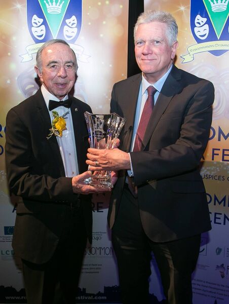 Best Actress OPEN award sponsored by Hugh Baxter, accepted by Tom Costello (Festival Committee) on behalf of Gráinne Kenny, Ballyduff Drama Group for her role as Caitlin Carney in The Ferryman, presented by Hugh Baxter (Cerena Consulting Ltd). Pic. Michelle Hughes Walsh