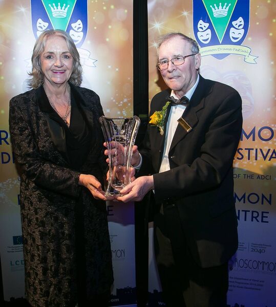 Best Actress CONFINED award sponsored by Timothy’s Londis Plus, Abbeytown, accepted by Alice Burns, St Patrick’s Drama Group, Wesport on behalf of Sinéad Brogan for her role as Agnes in Agnes of God, presented by Joe Nally on behalf of Timothy’s Londis Plus. Pic. Michelle Hughes Walsh