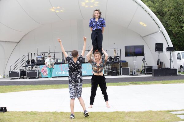 Circus skills from Camille and Meret at Somers' Park in Castlerea last June. Pic. Brian Farrell