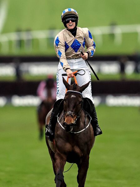 Rachael Blackmore onboard Captain Guinness celebrates after winning the The Betway Queen Mother Champion Chase at the 2024 Cheltenham Festival. Pic. INPHO/Tom Maher Rachael Blackmore onboard Captain Guinness celebrates after winning the The Betway Queen Mother Champion Chase at the 2024 Cheltenham Festival. Pic. INPHO/Tom Maher