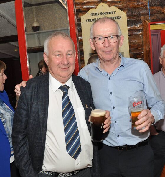 Mike Holland and Liam Callaghan pictured at a special Don Arms reunion night in Garvey’s of Ballintubber in aid of the Mayo/Roscommon Hospice. Pic. Liam Reynolds