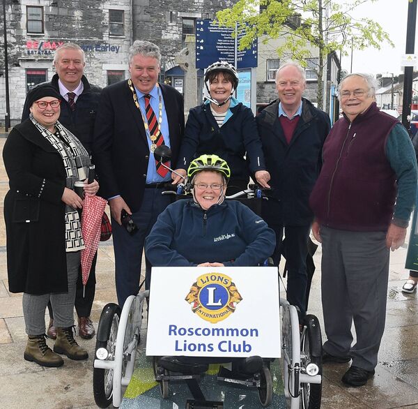 A battery-operated trishaw bicycle, launched in Roscommon on Monday, allows wheelchair users to sit securely on an adapted ramp on the front of the bike, which will be piloted by specially trained cyclists. Pic. Gerard O'Loughlin A battery-operated trishaw bicycle, launched in Roscommon on Monday, allows wheelchair users to sit securely on an adapted ramp on the front of the bike, which will be piloted by specially trained cyclists. Pic. Gerard O'Loughlin
