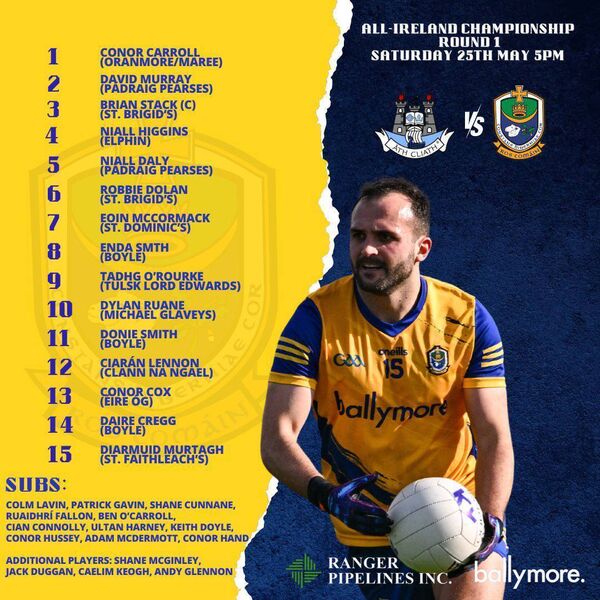 The Roscommon senior football squad for Saturday evening. Graphic courtesy of Roscommon GAA The Roscommon senior football squad for Saturday evening. Graphic courtesy of Roscommon GAA