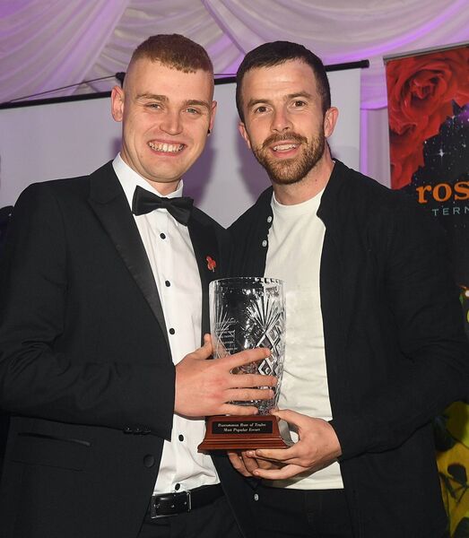 Winner of the Most Popular Escort competition at the 2024 Rose of Roscommon selection night was Darren Kelly. He was Escort to Serena Mc Dermot representing Aurivo. The prize was presented to Darren by former Roscommon Escort in Tralee David Hoare, Roscommon. Pic. Gerard O'Loughlin Winner of the Most Popular Escort competition at the 2024 Rose of Roscommon selection night was Darren Kelly. He was Escort to Serena Mc Dermot representing Aurivo. The prize was presented to Darren by former Roscommon Escort in Tralee David Hoare, Roscommon. Pic. Gerard O'Loughlin