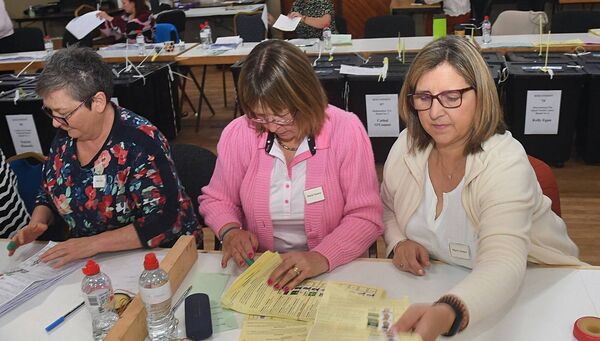Mary Finn, Marie Keane and Marie Hester hard at work at the count centre in Roscommon. Pic. Gerard O'Loughlin
