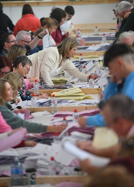 The count underway at the Hyde Centre, Roscommon. Pic. Gerard O'Loughlin