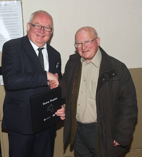 Danny Burke congratulates Larry Brennan at the count centre in Roscommon. Pic. Gerard O'Loughlin