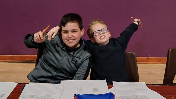 Matthew Garvey and Joe McDonagh from Loughglynn/Lisacul/Gorthaganny enjoying their time at the recent Community Games handwriting finals in Kilbride.