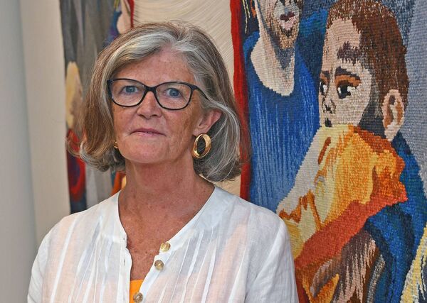 Roscommon artist Frances Crowe at the opening of her exhibition 'Story Cloths: Gestures, Journeys and Genealogies' at the Custom House Studios Gallery, Westport. Pic. Conor McKeown