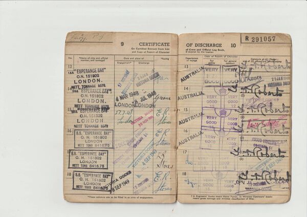 A spread from Paddy’s Continuous Certificate of Discharge from 1943.