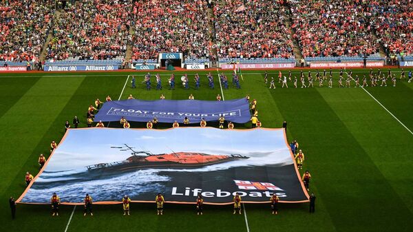 RNLI volunteers were in Croke Park during Saturday’s All-Ireland senior football championship semi-final to promote the charity’s water safety partnership with the GAA. Pic. Sportsfile