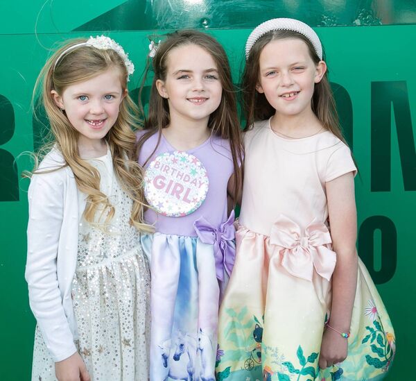  Abbey Bohan, birthday girl Katie Sheringham and Mollie Sheringham pictured during ladies Day at Roscommon Races. Pic. Michelle Hughes Walsh 