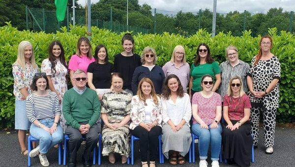 Celebrations took place recently at Ballybay Central NS, Kiltoom to mark two special occasions. Pictured at the school received its 11th Green Flag for Food and Biodiversity were front row: Claire Kelly (Green School Coordinator), Fr. Michael McManus (Chairperson of Board of Management), Martina Mulvey (retiring deputy principal), Helen O'Toole (Principal), Eimear Kehoe, Emma Connolly (Green Schools Co-Coordinator), and Donna Kelly. Back row: Sinéad McGowan, Patricia Barron, Hazel Murray, Aisling Hughes, Fionnuala Mulroy, Martina McManus, Antoinette Naughton, Dawn Allen, Elaine Kincaid, and Heather Shine. Celebrations took place recently at Ballybay Central NS, Kiltoom to mark two special occasions. Pictured at the school received its 11th Green Flag for Food and Biodiversity were front row: Claire Kelly (Green School Coordinator), Fr. Michael McManus (Chairperson of Board of Management), Martina Mulvey (retiring deputy principal), Helen O'Toole (Principal), Eimear Kehoe, Emma Connolly (Green Schools Co-Coordinator), and Donna Kelly. Back row: Sinéad McGowan, Patricia Barron, Hazel Murray, Aisling Hughes, Fionnuala Mulroy, Martina McManus, Antoinette Naughton, Dawn Allen, Elaine Kincaid, and Heather Shine.