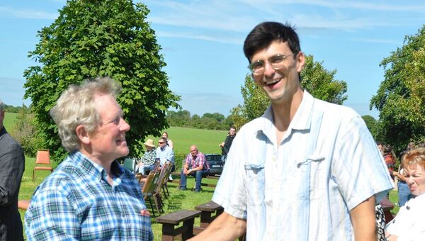 Cllr Anthony Waldron welcomes Andrew Bair to Ballintubber for the Castle in Communities project. Pic. Liam Reynolds