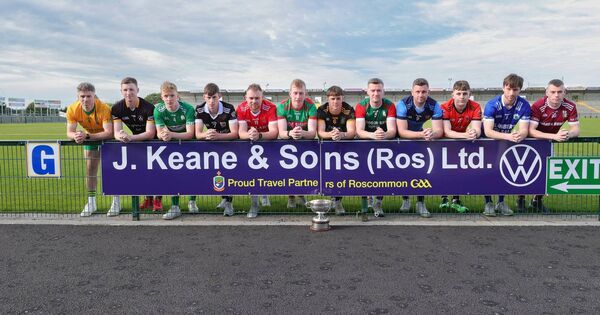 Players from the clubs taking part in this year's intermediate football championship at the recent launch in Dr. Hyde Park. Picture: Roscommon GAA