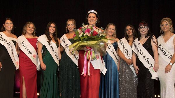 The 2024 Rose of Castlerea Tara Keane pictured here on stage with with the other contestants.