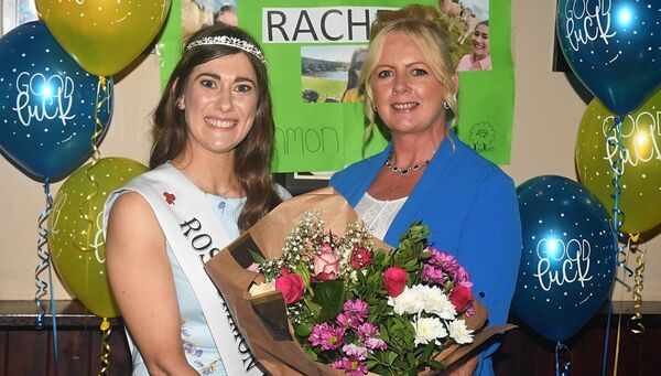 Roscommon Rose, Rachel Hastings, is presented with a bouquet of flowers from Yvonne Donoghue, Roscommon Rose Chairperson, at her send-off party in the Big Apple, Ballyforan. Pic. Gerard O’Loughlin 
