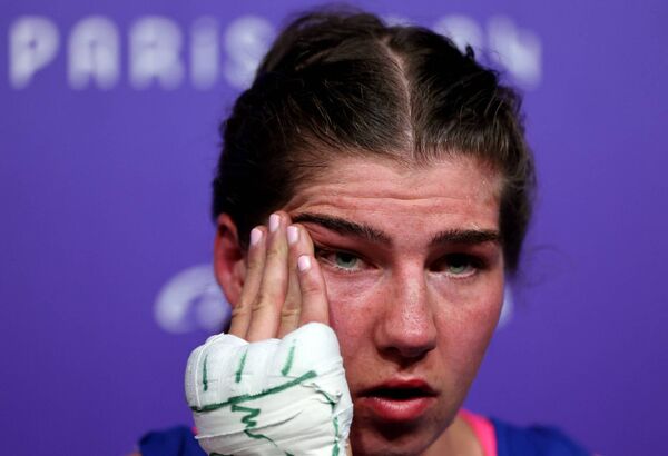 Aoife O'Rourke shows her disappointment following her controversial loss in the Olympic Games. INPHO/James Crombie