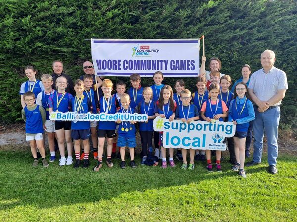 Moore Community Games has teamed up with Ballinasloe Credit Union which is the club's main sponsor for the next two years. Some of the club's successful competitors are photographed with Sean Madden, Chairman of Ballinasloe Credit Union.