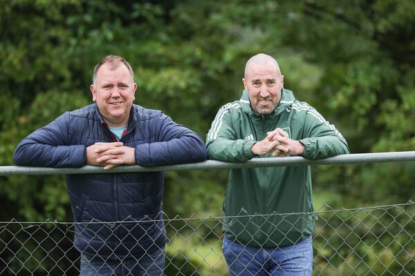 Boyle supporters, Gerry Kiernan and Aaron O’Connor, at last Sunday's senior ladies' football championship game against Éire Óg in Loughglynn. Picture: Bernie O'Farrell
