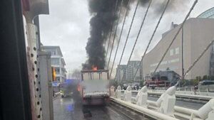 Samuel Beckett Bridge reopens fully after fire in truck causes closure Samuel Beckett Bridge reopens fully after fire in truck causes closure