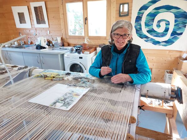 Roscommon artist Frances Crowe during the weaving process.